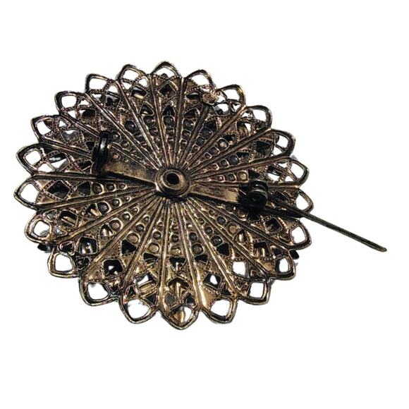 50s Mid Century Vintage  Pink Opalescent Connfetti Aurora Borealis Gold Brooch - Picture 3 of 5